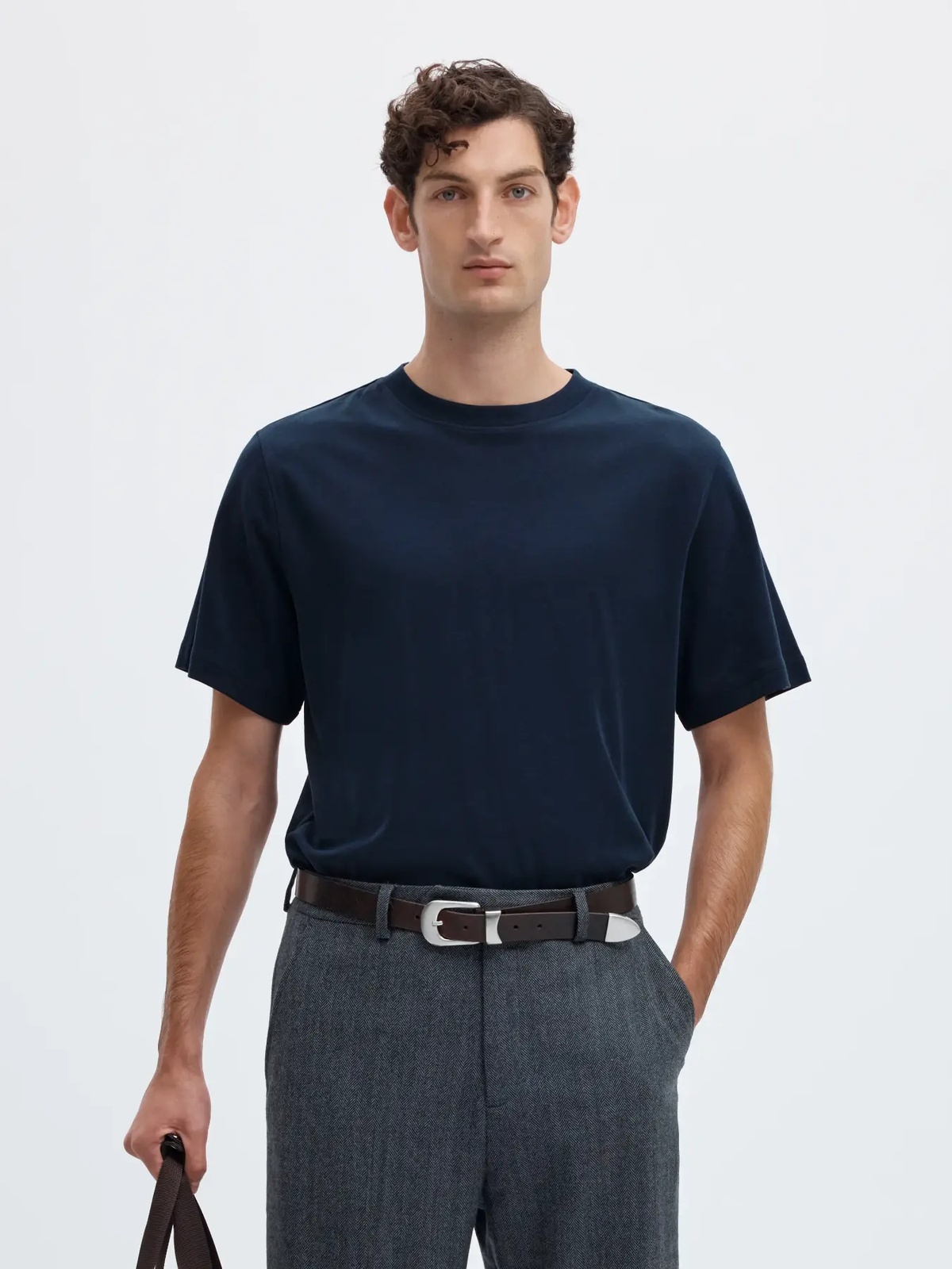 Selected Homme Taj Mid Weight Peach Short Sleeve O-Neck Tee Sky Captain