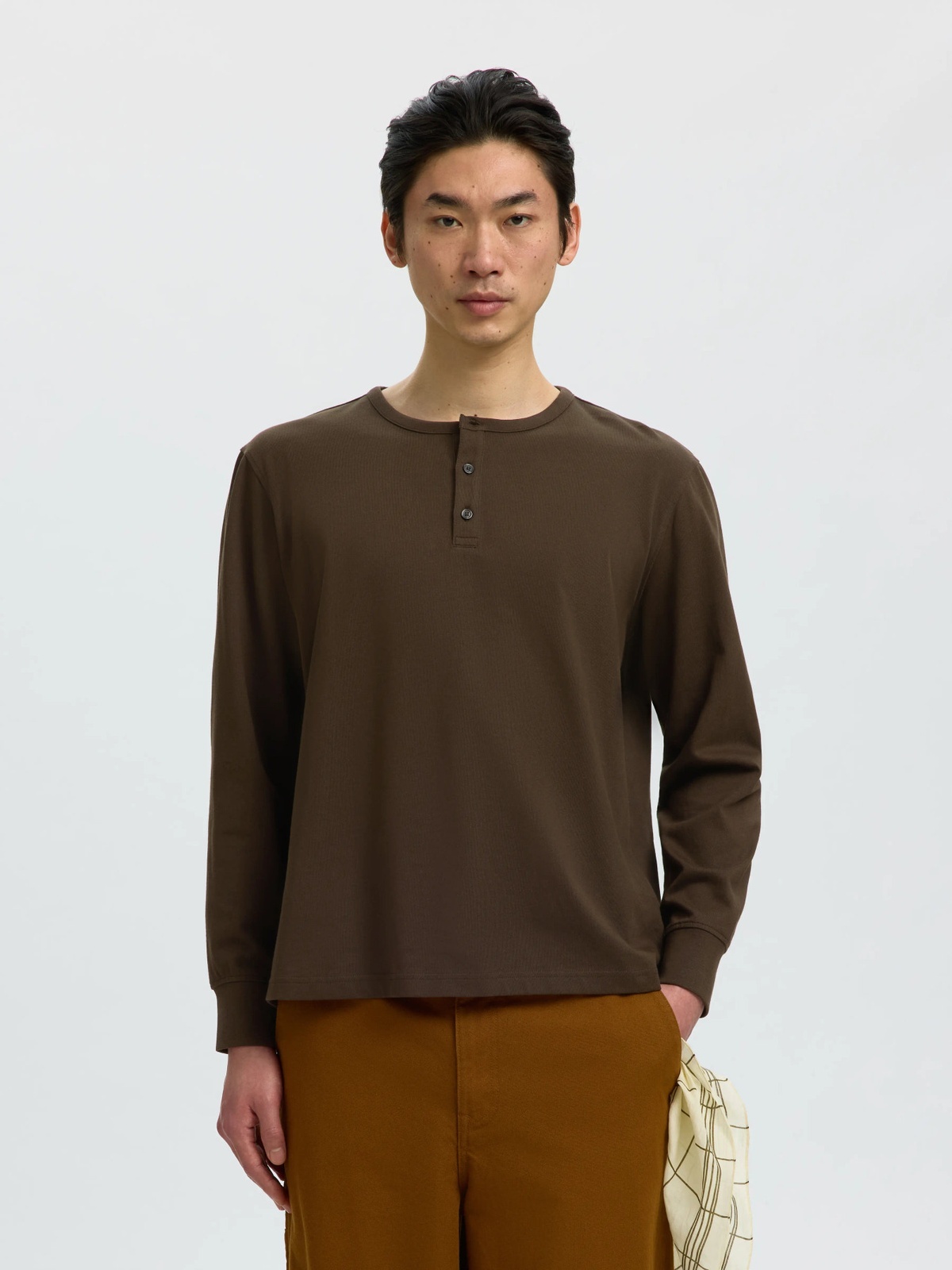 Selected Homme Domestic Ronan Long Sleeve Henley Turkish Coffee