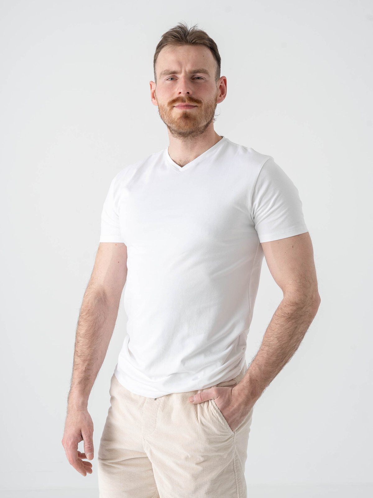 Selected Homme Roland SS V-Neck 3-Pack Tee Bright White