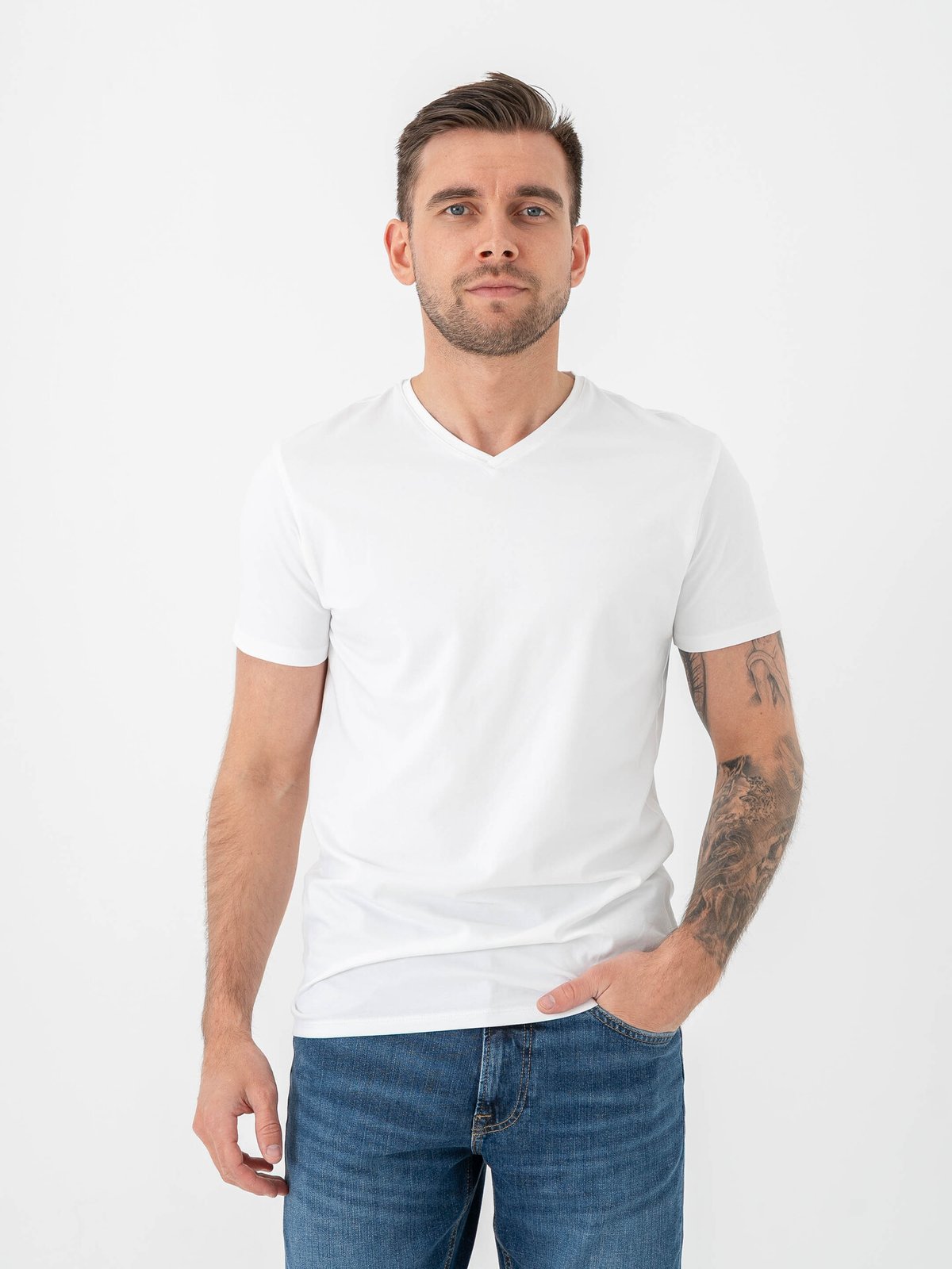 Selected Homme Roland SS V-Neck 3-Pack Tee Bright White