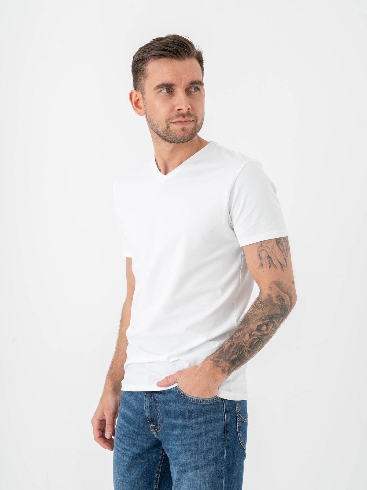 Selected Homme Roland SS V-Neck 3-Pack Tee Bright White