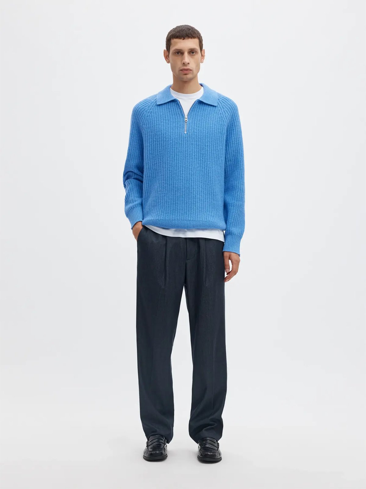 Selected Homme Ben Long Sleeve Knit Half Zip Polo Granada Sky