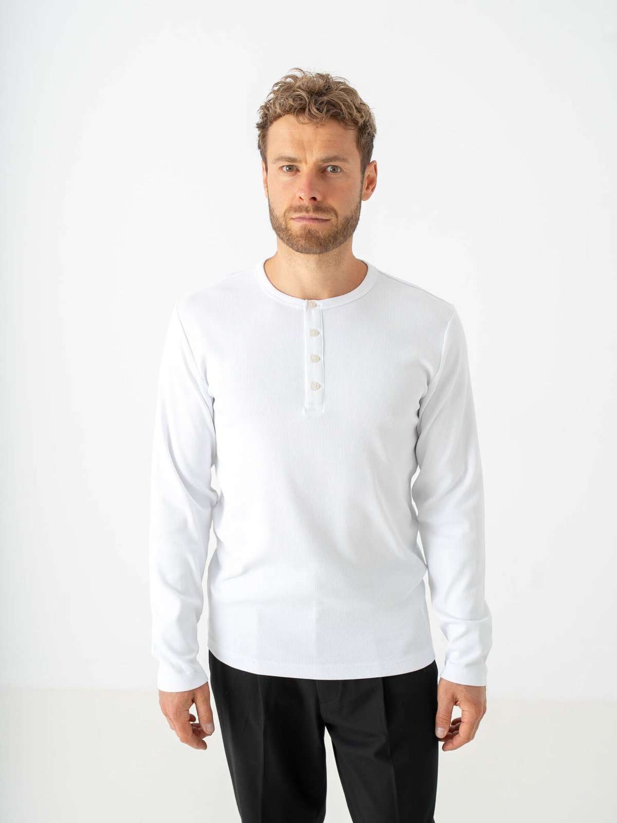 Selected Homme Austin Rib Long Sleeve Henley Tee Bright White