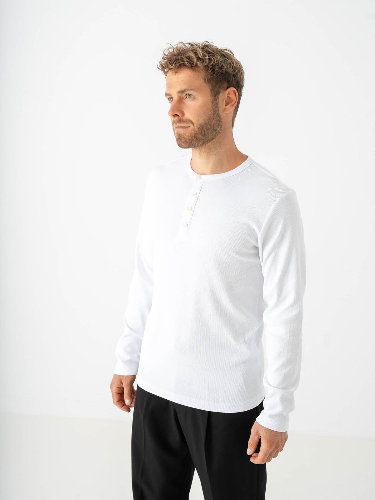 Selected Homme Austin Rib Long Sleeve Henley Tee Bright White