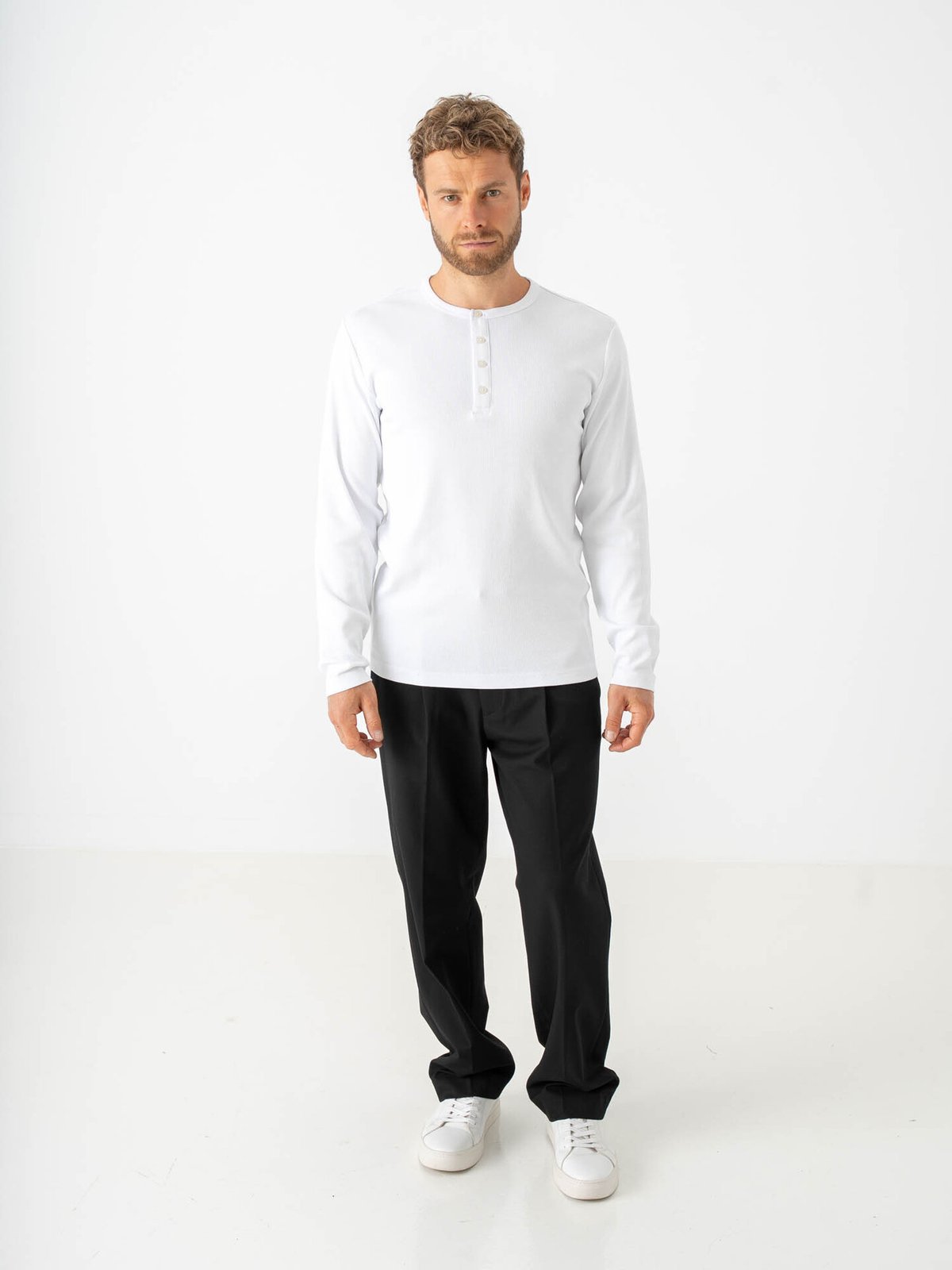 Selected Homme Austin Rib Long Sleeve Henley Tee Bright White