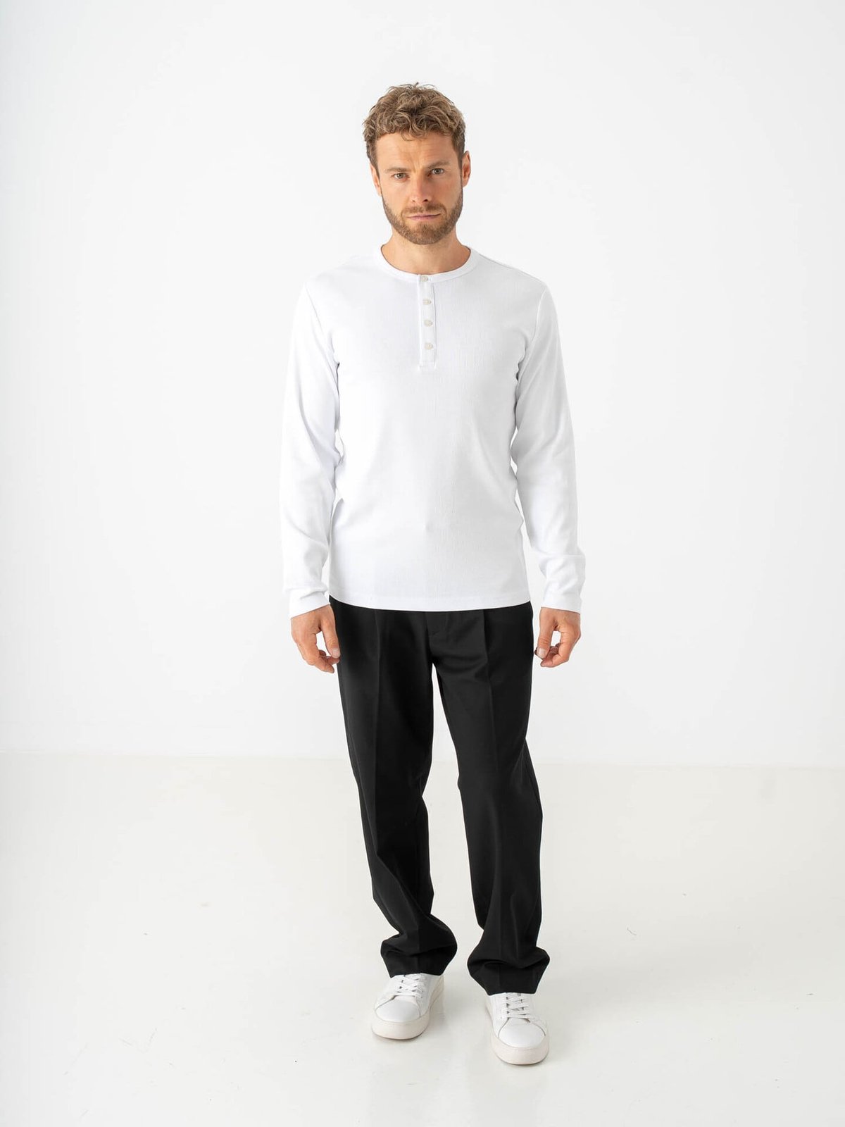 Selected Homme Austin Rib Long Sleeve Henley Tee Bright White