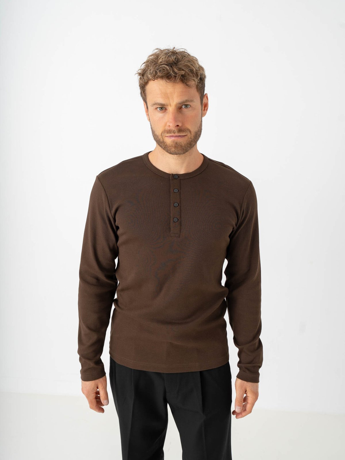 Selected Homme Austin Rib Long Sleeve Henley Tee Demitasse