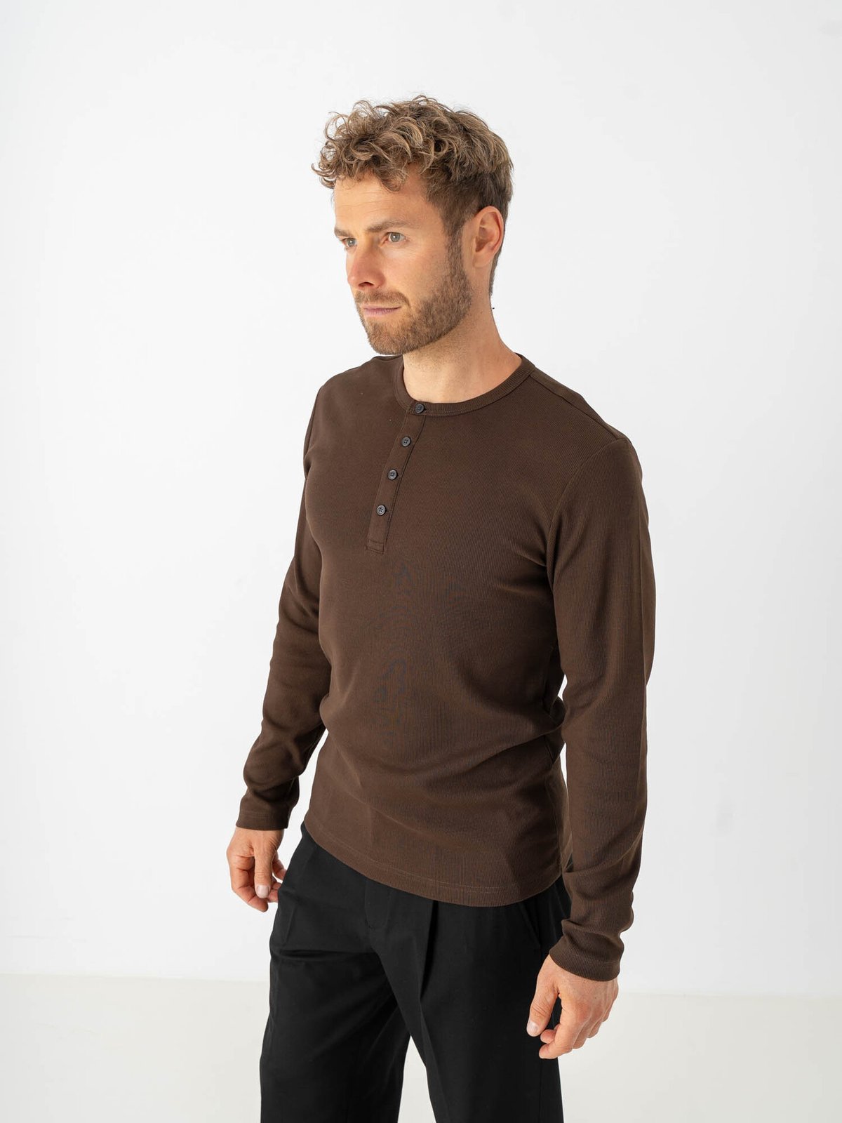 Selected Homme Austin Rib Long Sleeve Henley Tee Demitasse