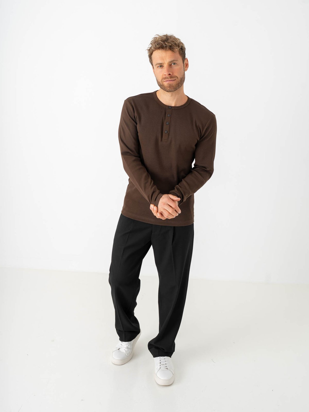 Selected Homme Austin Rib Long Sleeve Henley Tee Demitasse