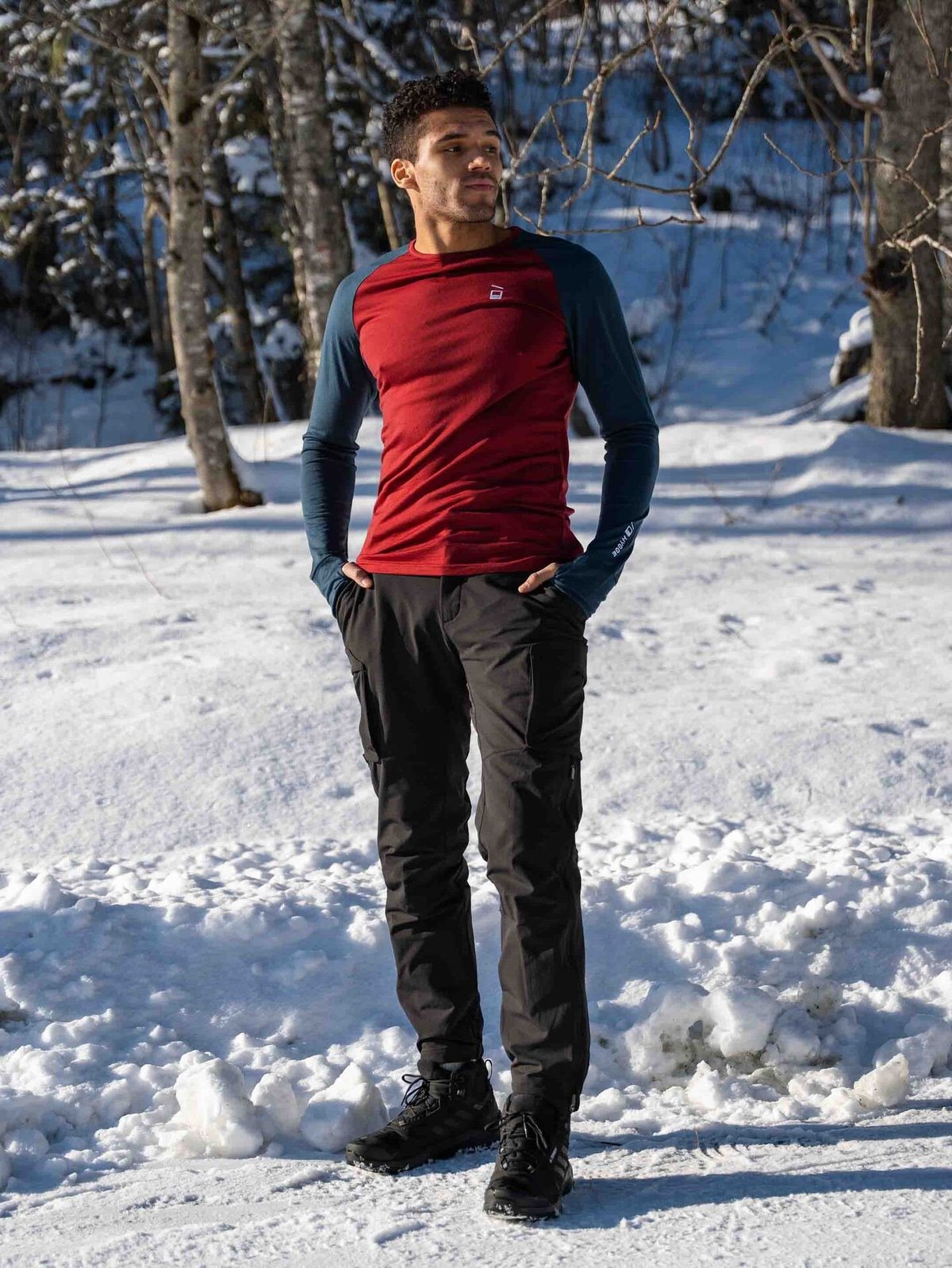 Hygge Men's Hyggewool 180 Crew Neck Burgundy / Navy