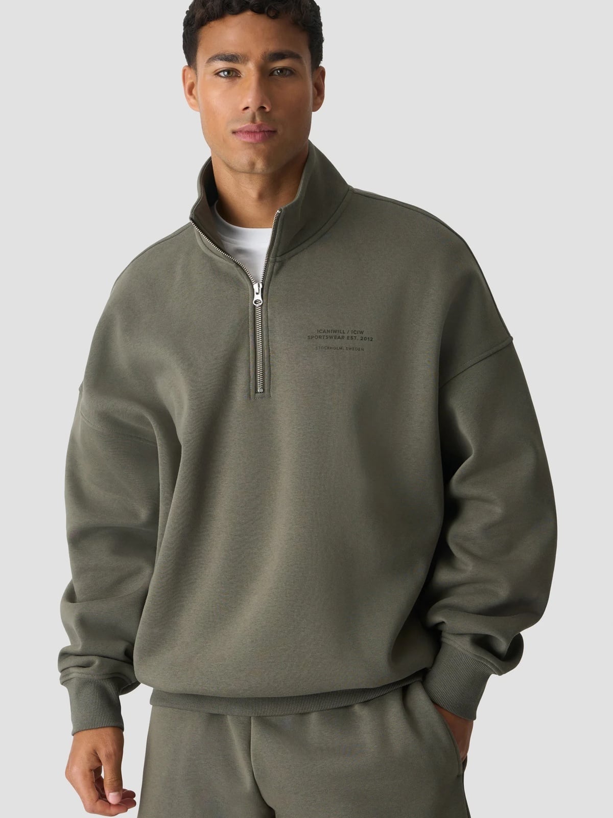 ICIW Everyday 1/4 zip Sweatshirt Print Warm Green