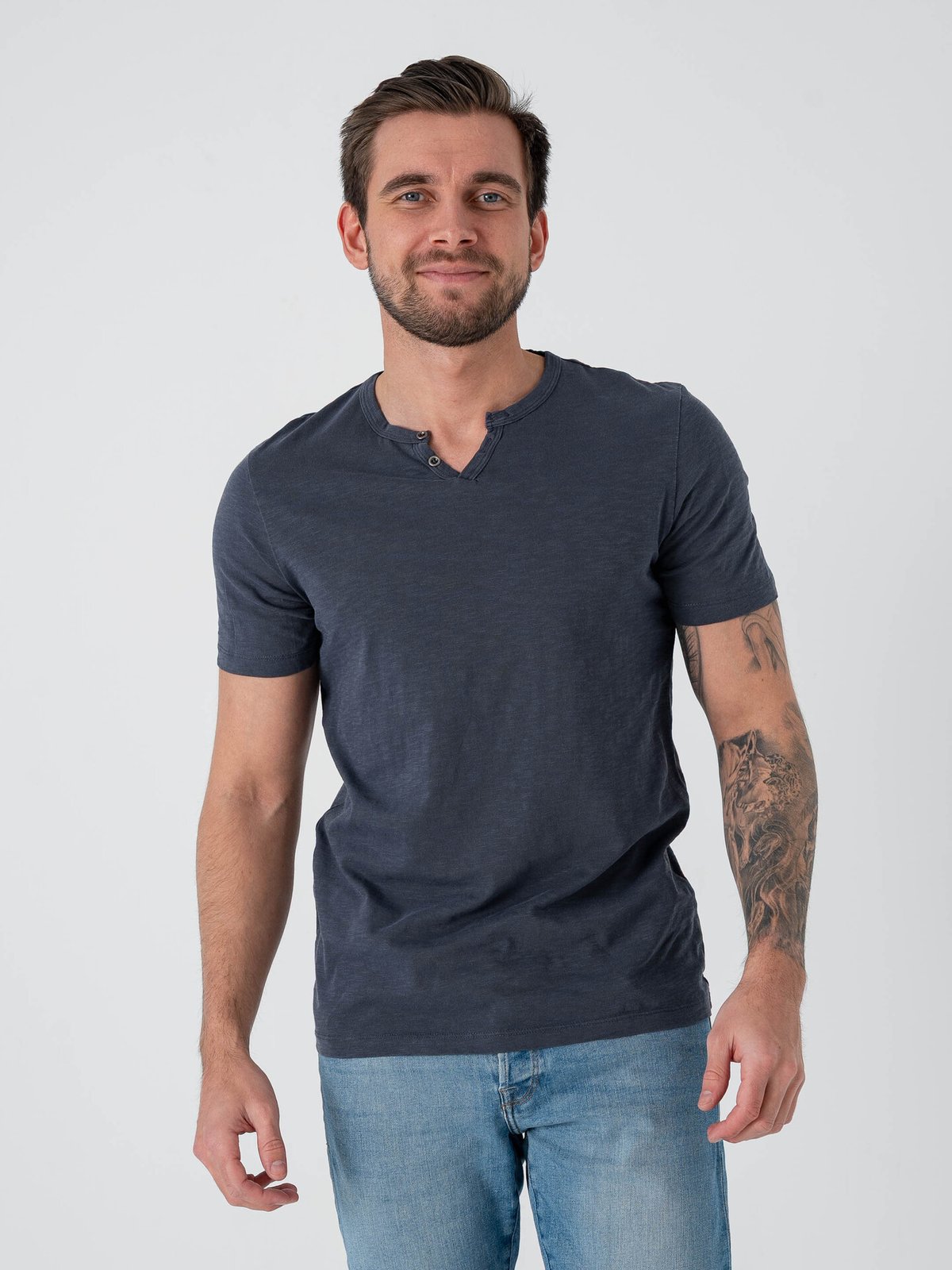 Jack and Jones Split Neck Tee Short Sleeve Navy Blazer Slim