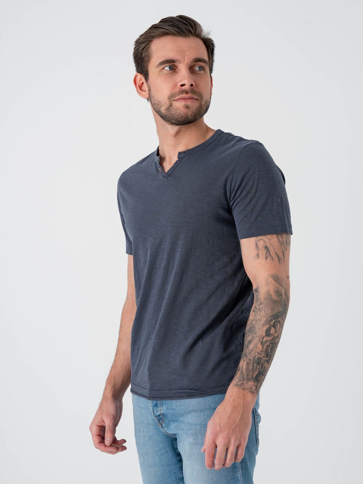 Jack and Jones Split Neck Tee Short Sleeve Navy Blazer Slim