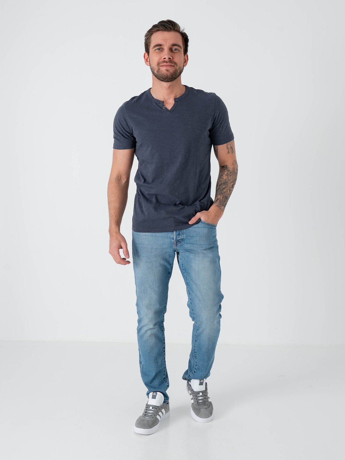 Jack and Jones Split Neck Tee Short Sleeve Navy Blazer Slim
