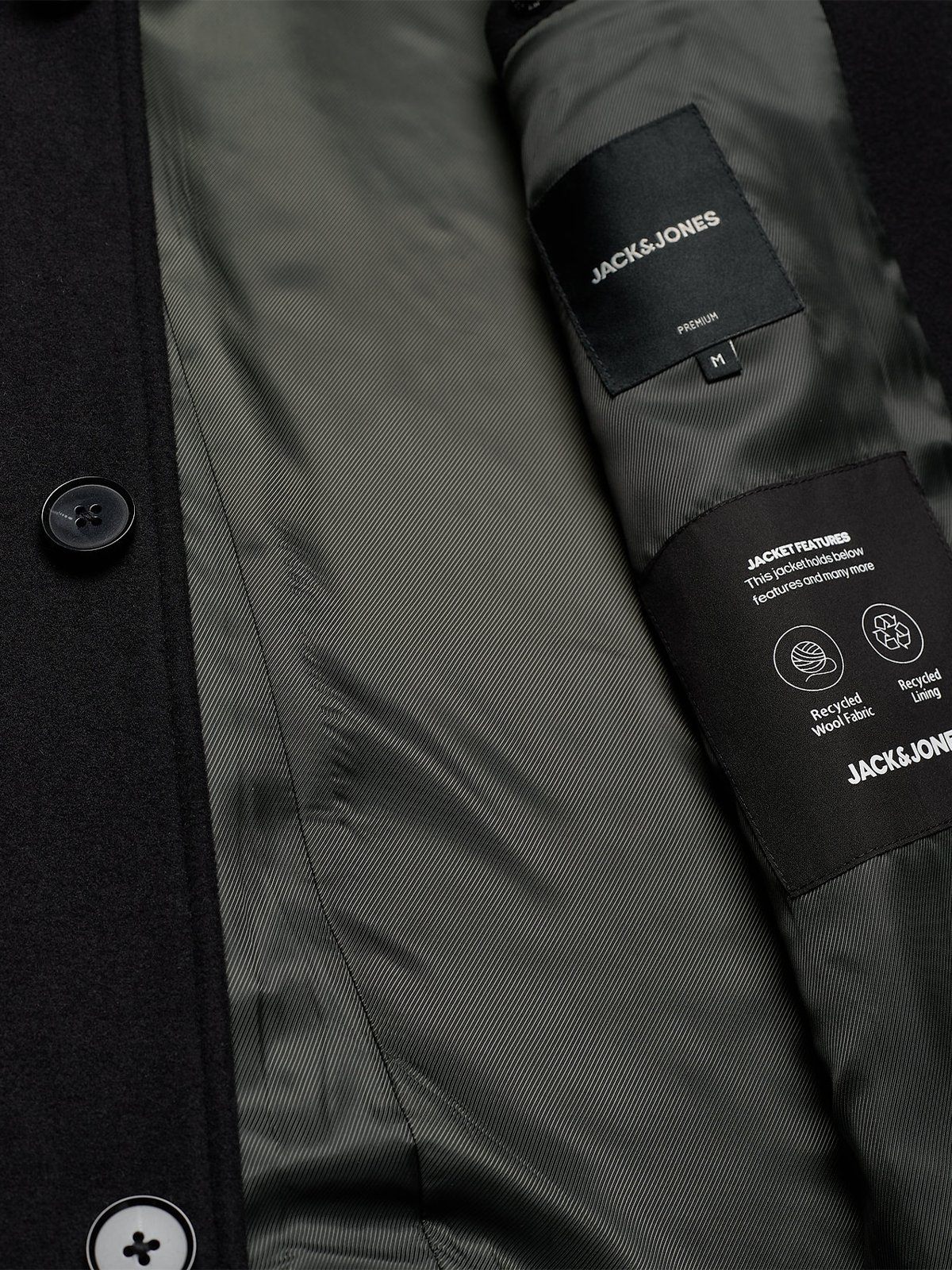 Jack and Jones Melton Wool Coat Black