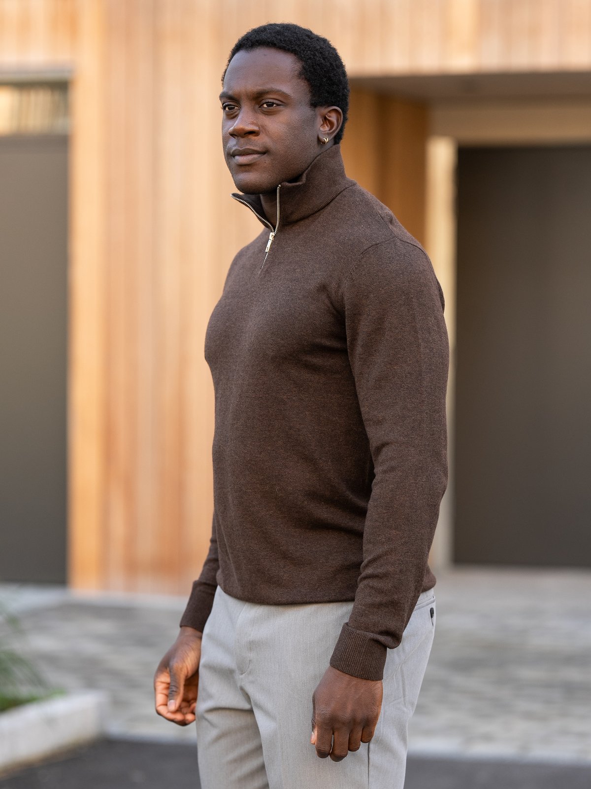 Jack and Jones Emil Knit Half Zip Mulch Twist