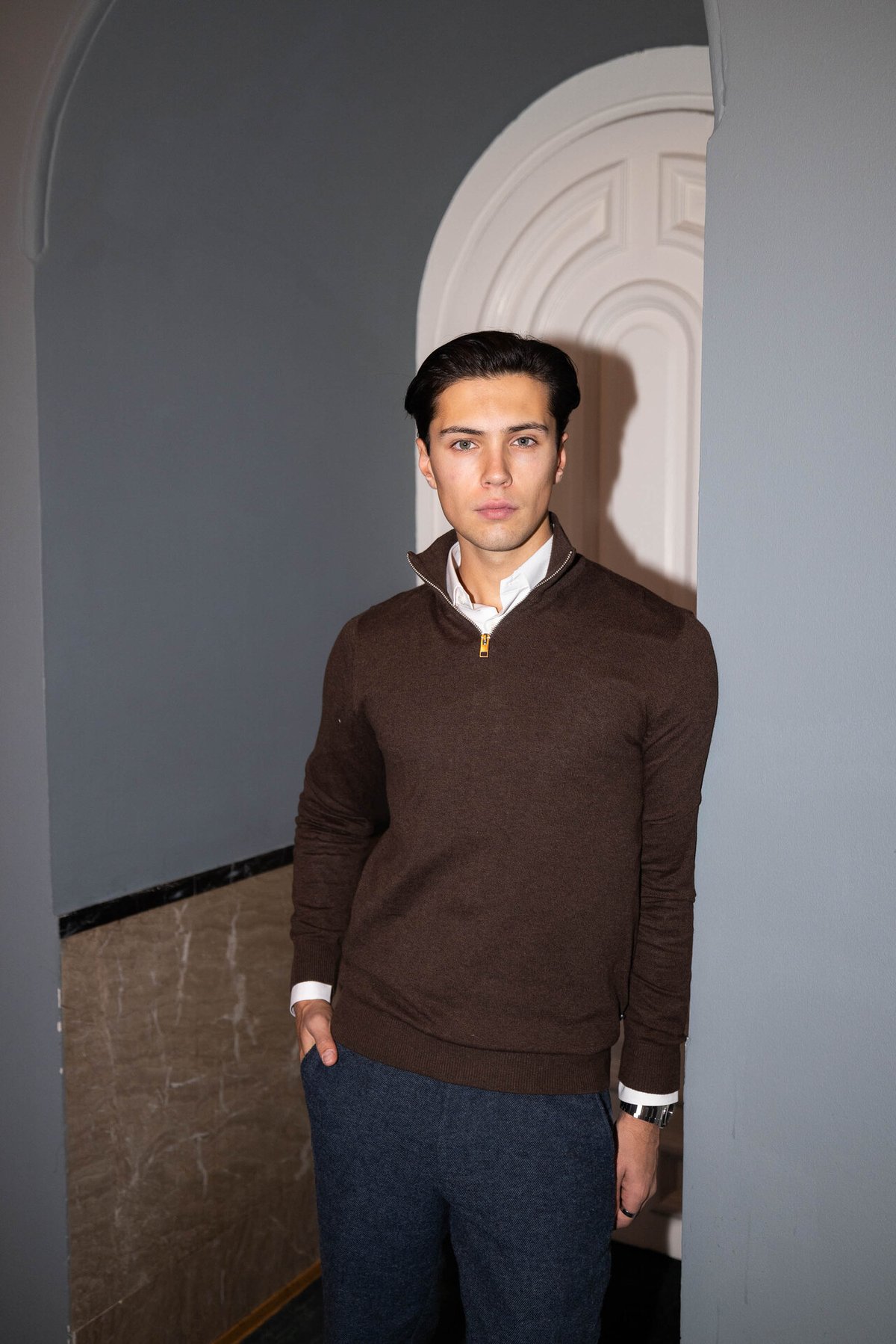 Jack and Jones Emil Knit Half Zip Mulch Twist