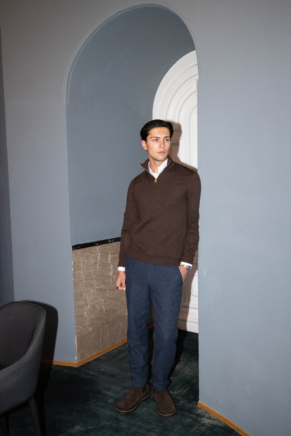 Jack and Jones Emil Knit Half Zip Mulch Twist