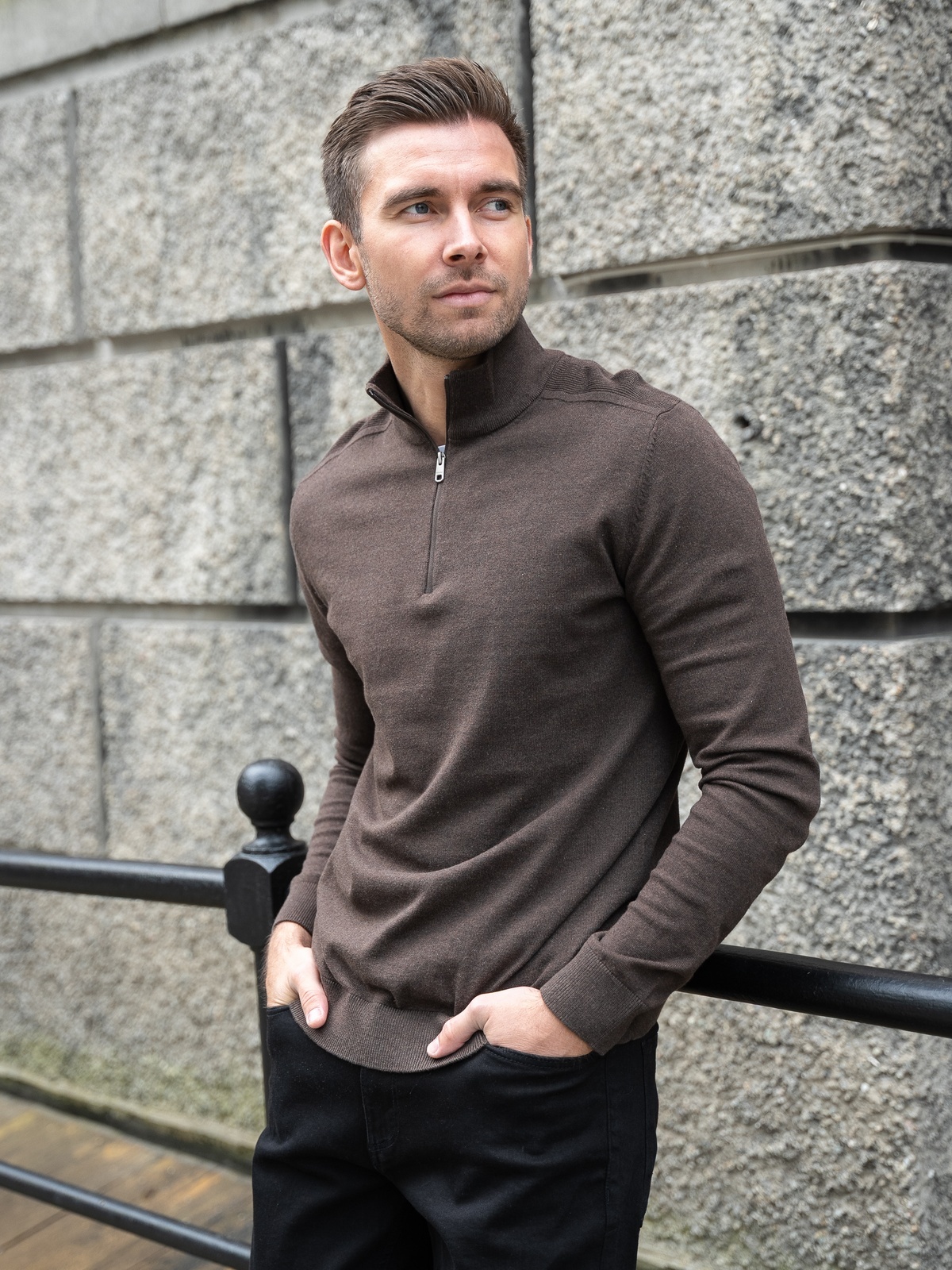 Jack & Jones Emil Knit Half Zip Mulch Twist