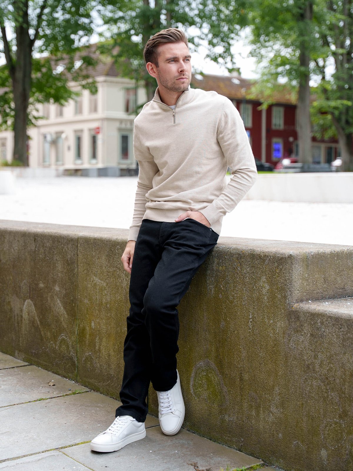 Jack & Jones Emil Knit Half Zip Beige / Oatmeal