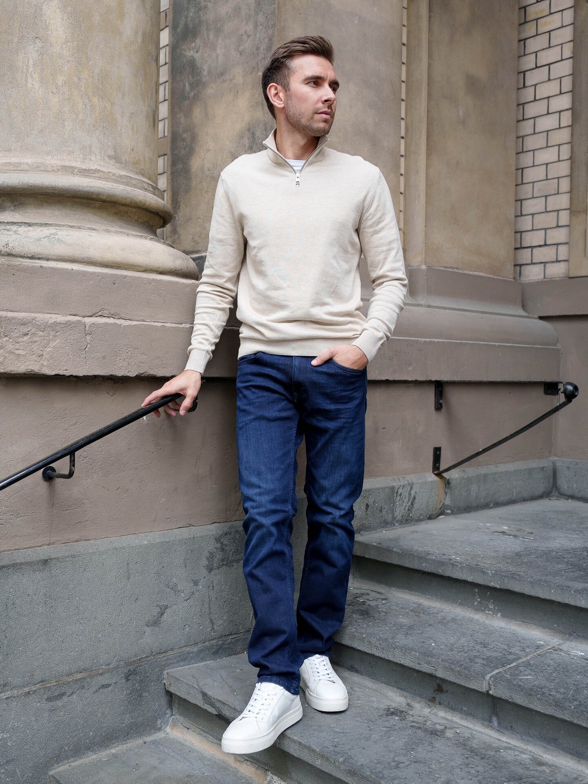 Jack & Jones Emil Knit Half Zip Beige / Oatmeal