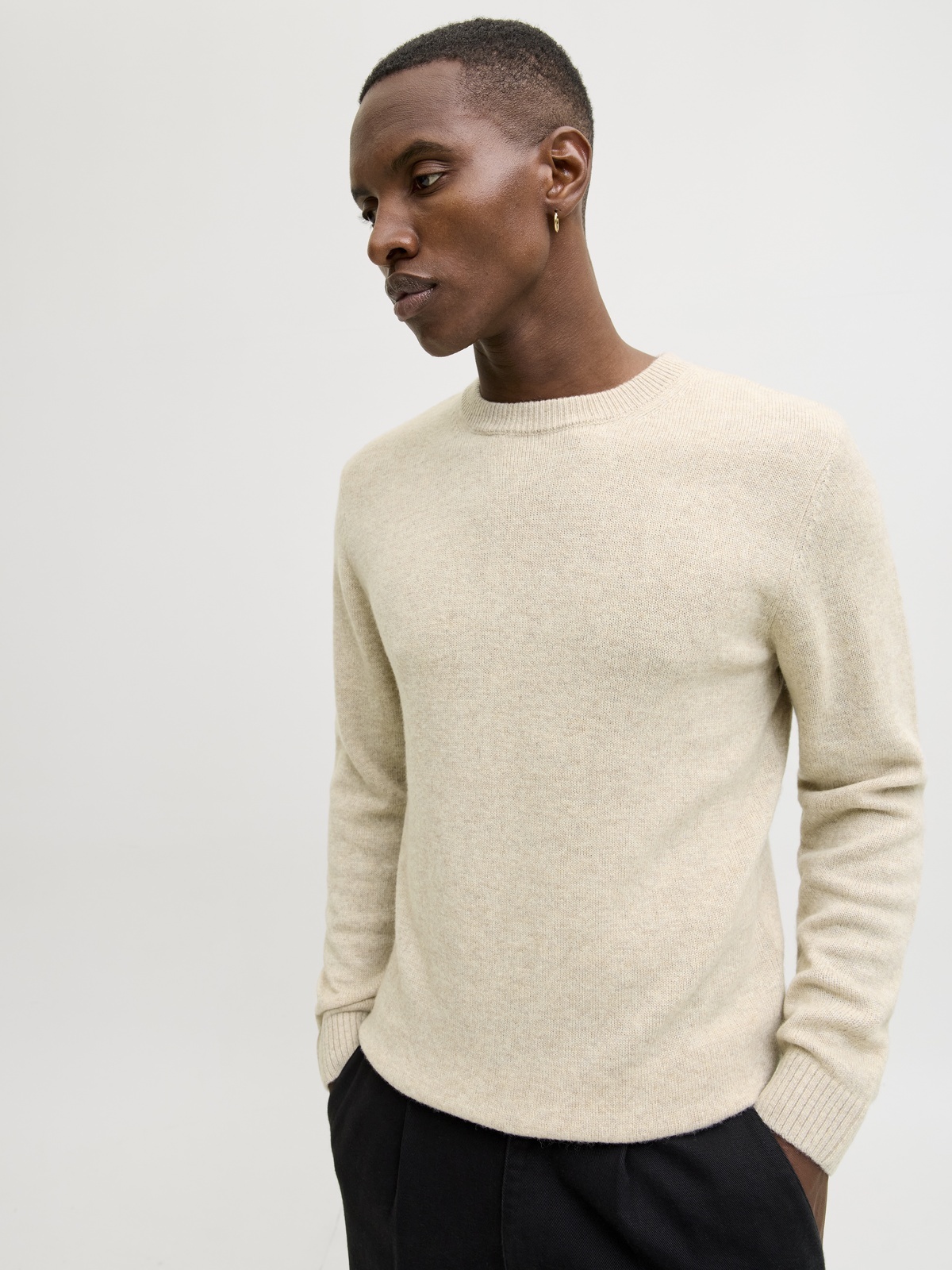 Jack & Jones Lambswool Knit Crew Neck Silver Lining Melange