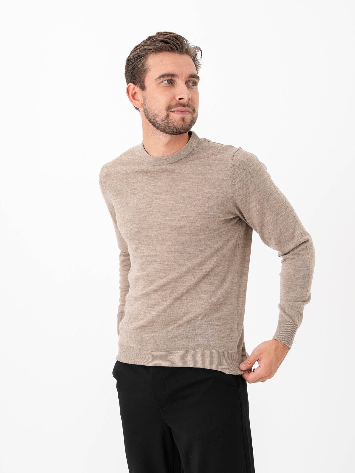 Jack and Jones Merino Knit Crew Neck Greige Melange