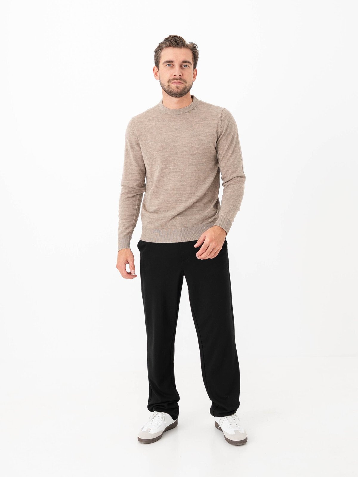 Jack and Jones Merino Knit Crew Neck Greige Melange