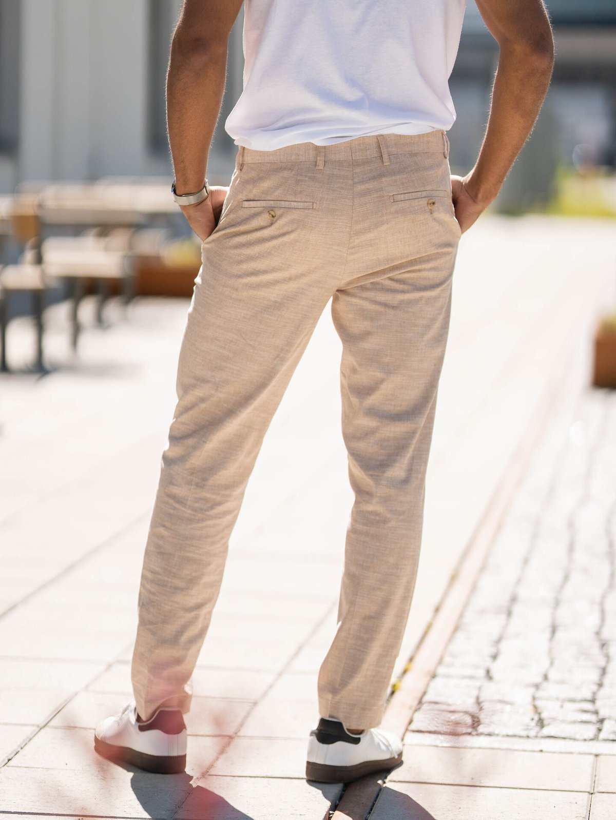 Jack and Jones Riviera Linen Trousers Slim Fit Beige