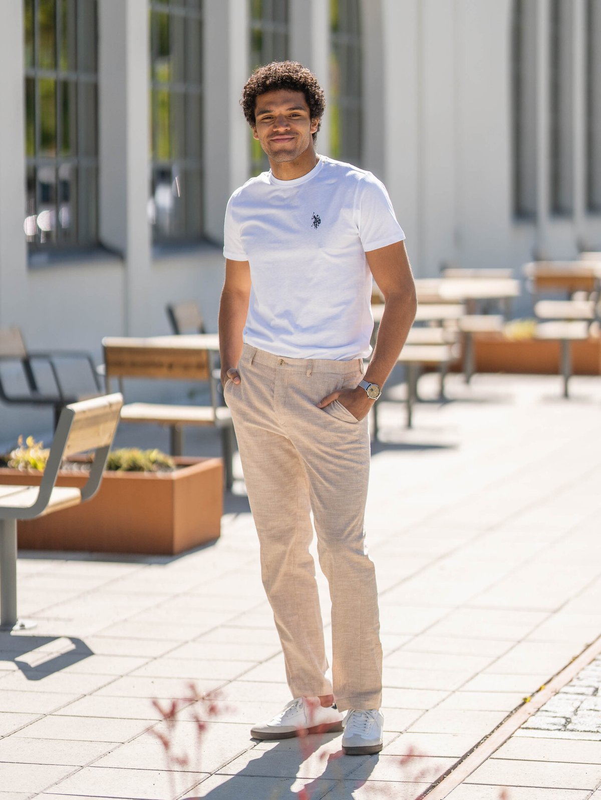 Jack and Jones Riviera Linen Trousers Slim Fit Beige