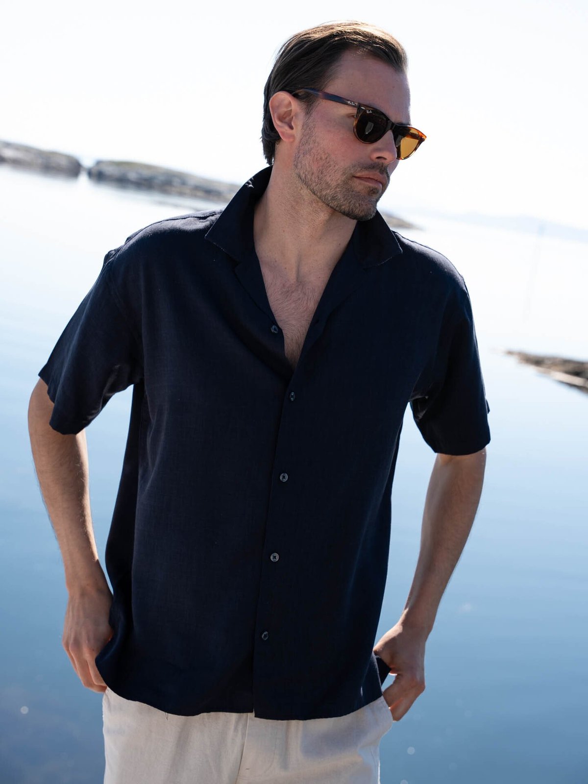 Jack and Jones Aron Tencel Resort Shirt Short Sleeve Night Sky