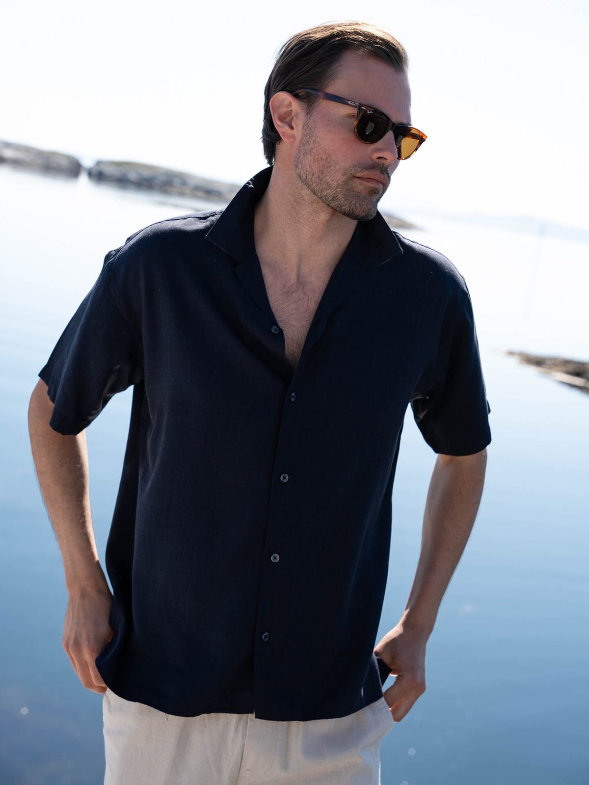 Jack and Jones Aron Tencel Resort Shirt Short Sleeve Night Sky