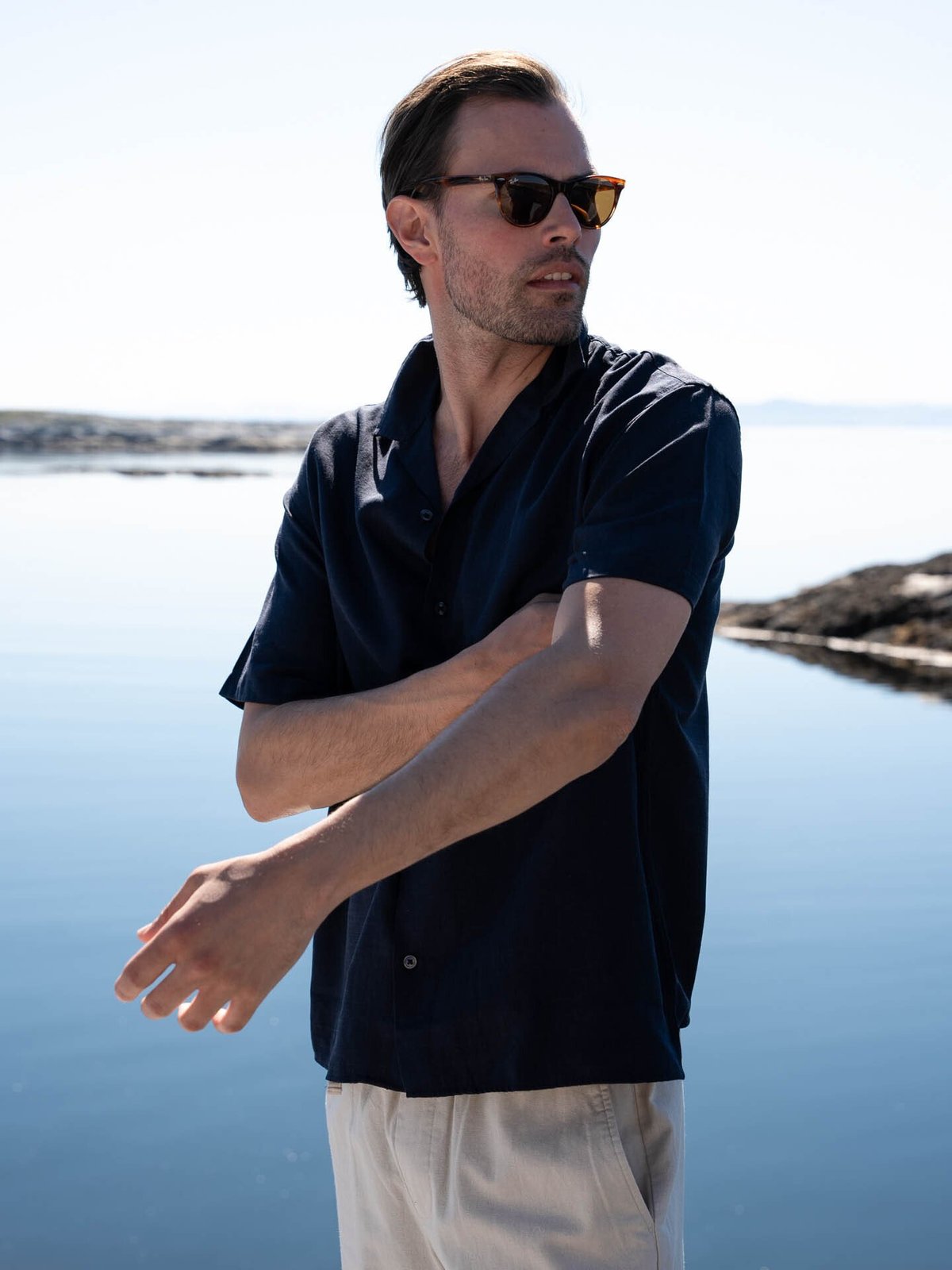 Jack and Jones Aron Tencel Resort Shirt Short Sleeve Night Sky