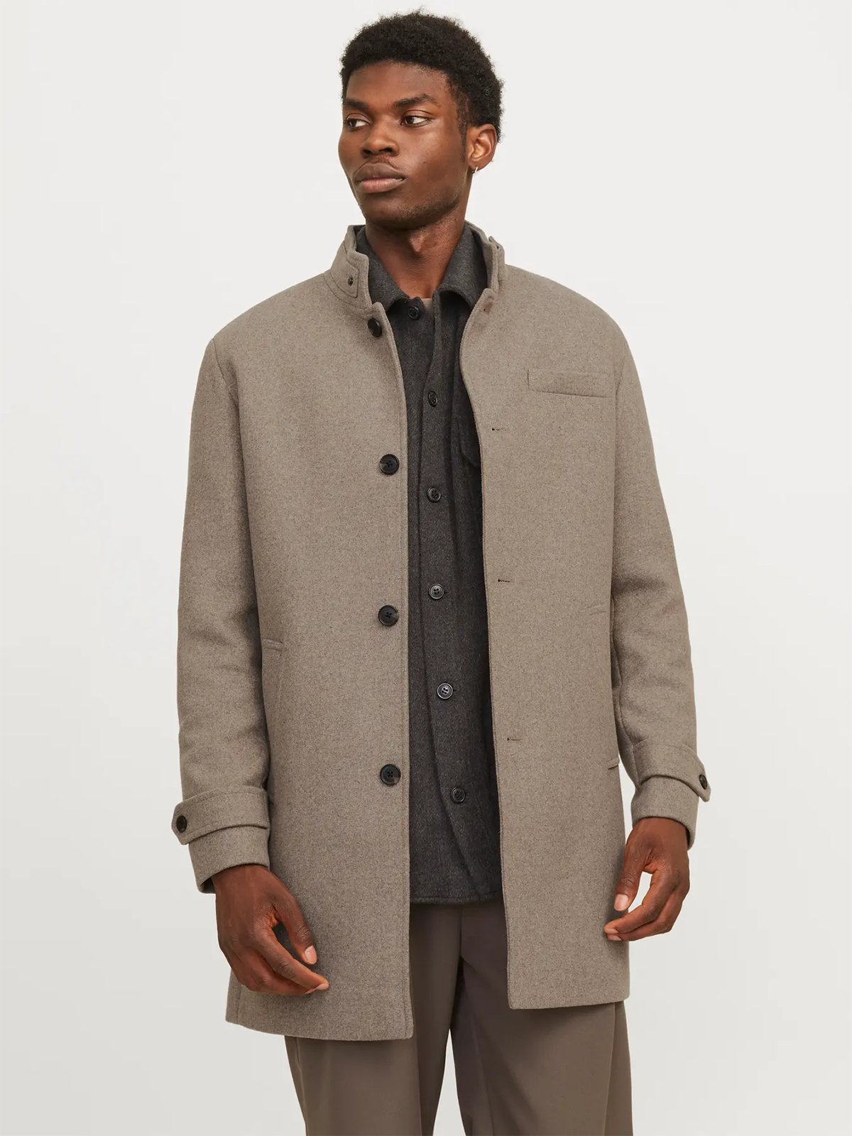 Jack and Jones Melton Wool Blend Coat Greige
