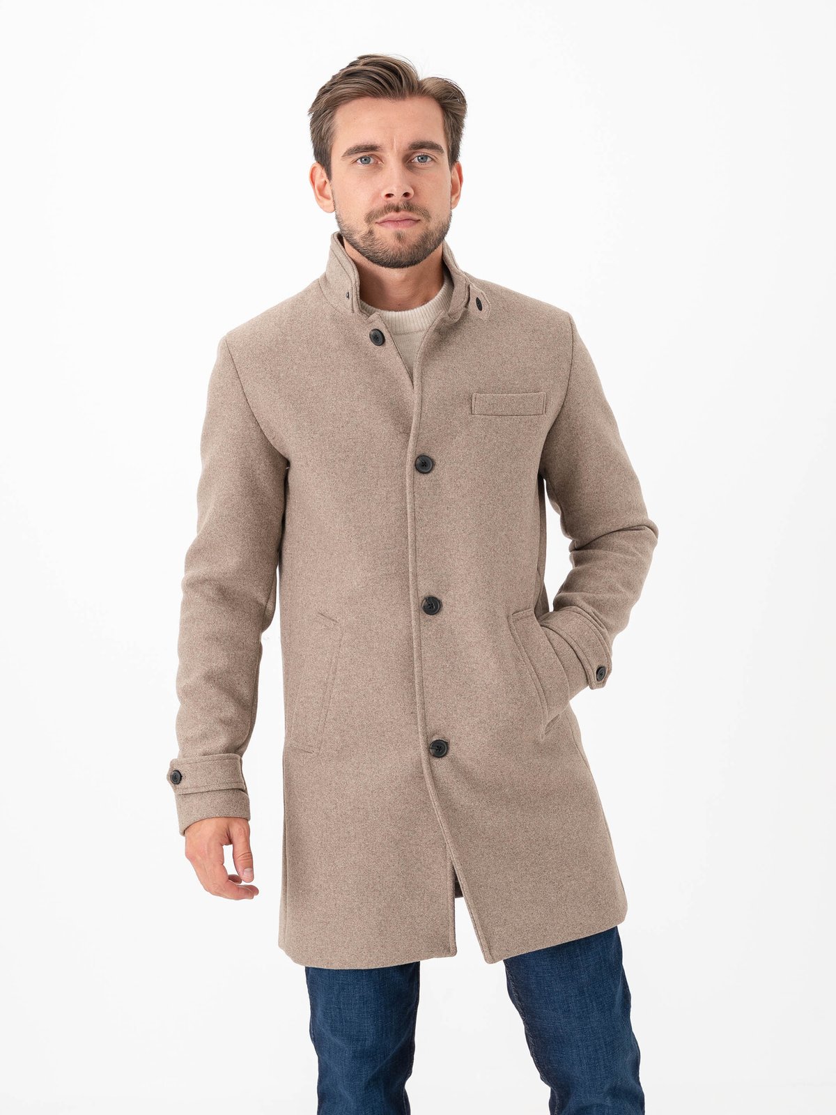 Jack and Jones Melton Wool Blend Coat Greige