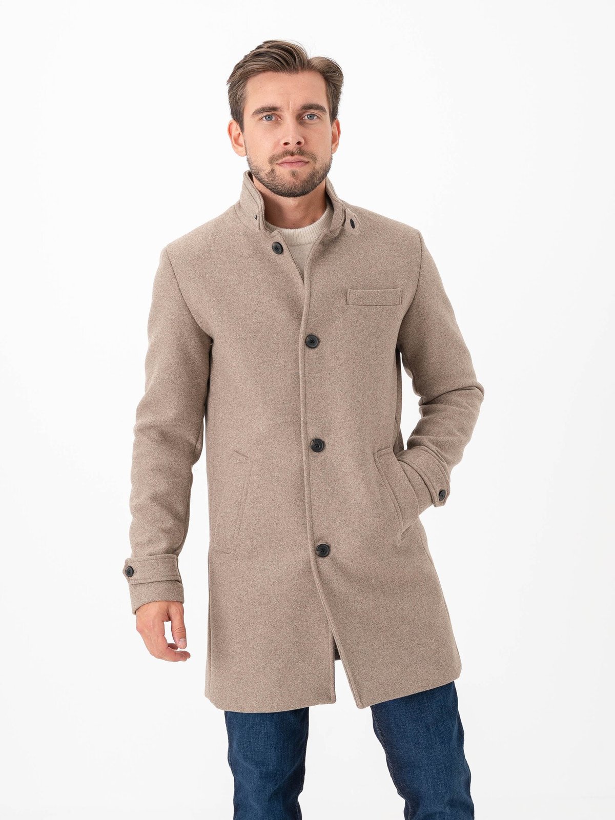 Jack and Jones Melton Wool Blend Coat Greige