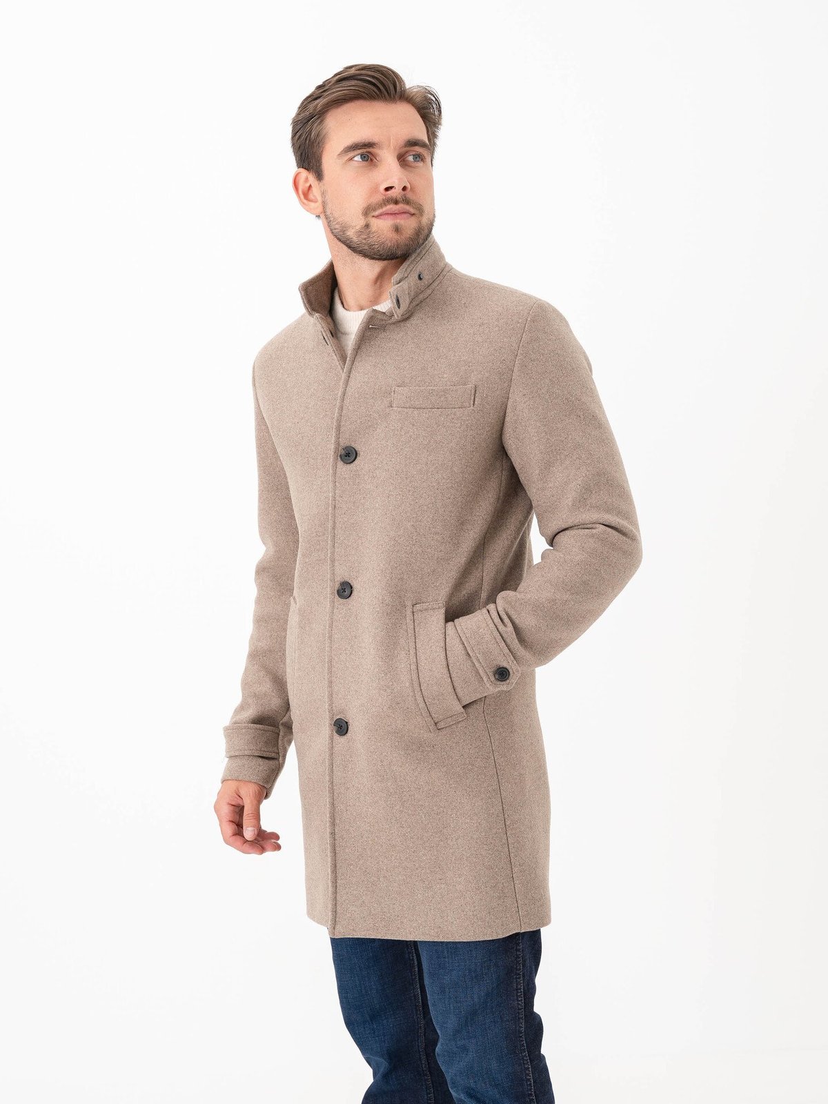 Jack and Jones Melton Wool Blend Coat Greige