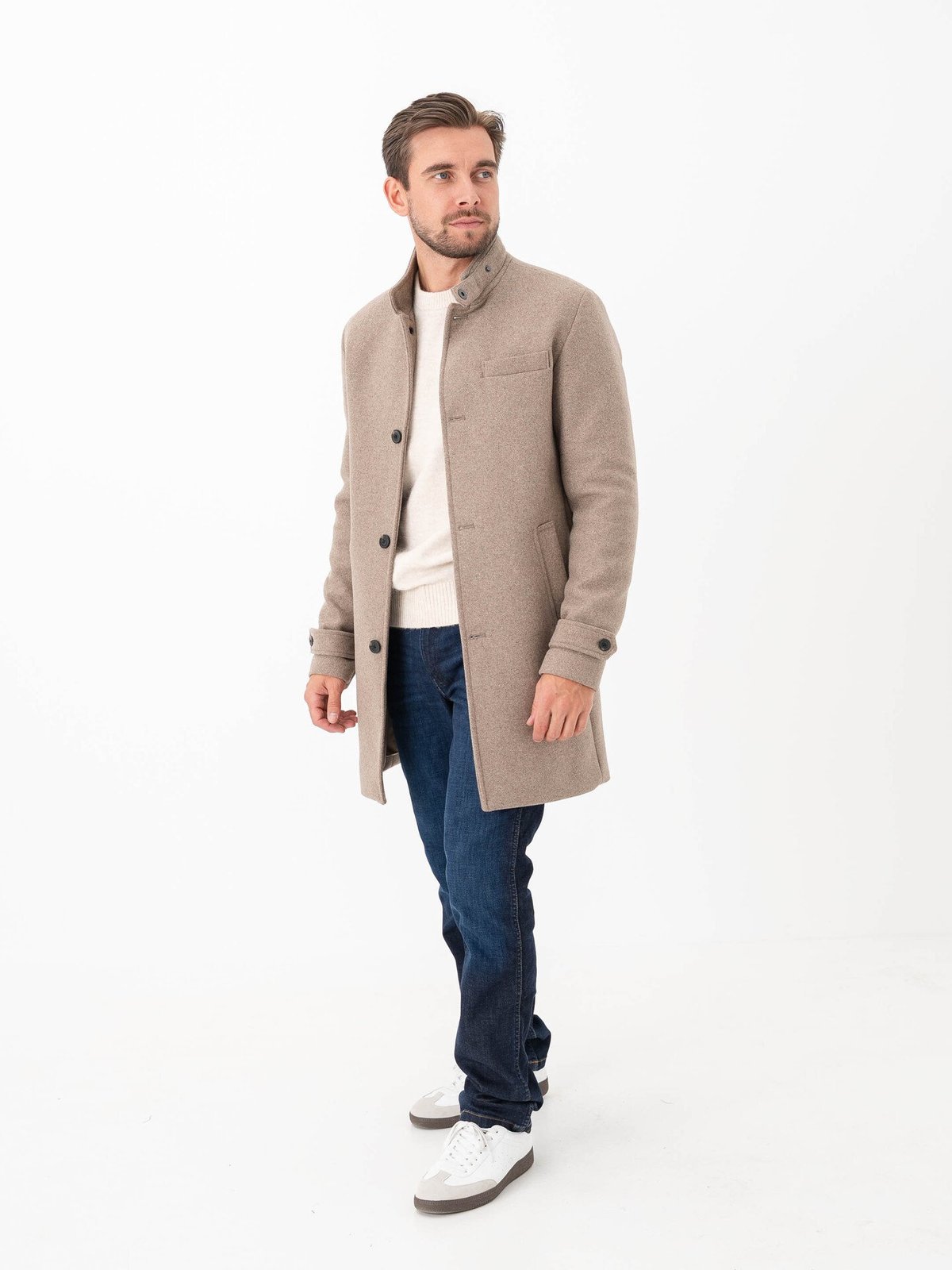 Jack and Jones Melton Wool Blend Coat Greige