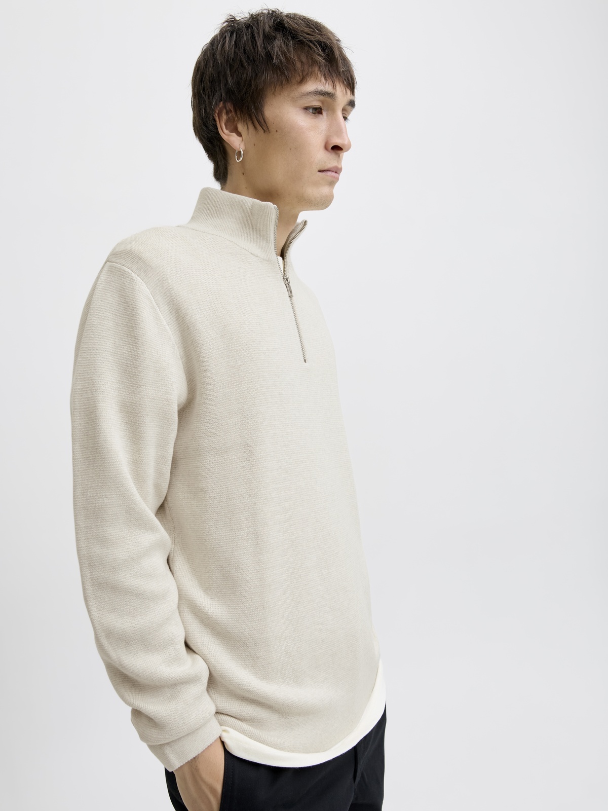 Jack and Jones Milano Stitch Knit Half Zip Cloud Dancer Melange