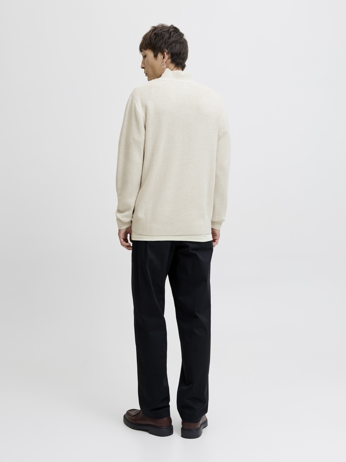 Jack and Jones Milano Stitch Knit Half Zip Cloud Dancer Melange