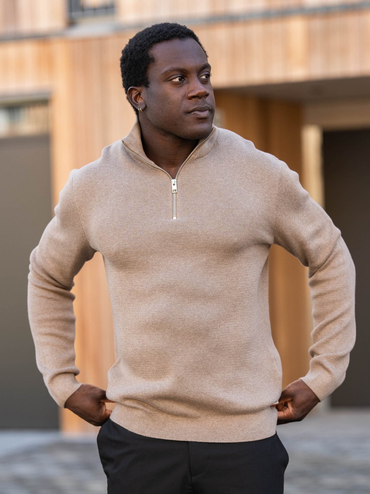 Jack and Jones Milano Stitch Knit Half Zip Greige Melange