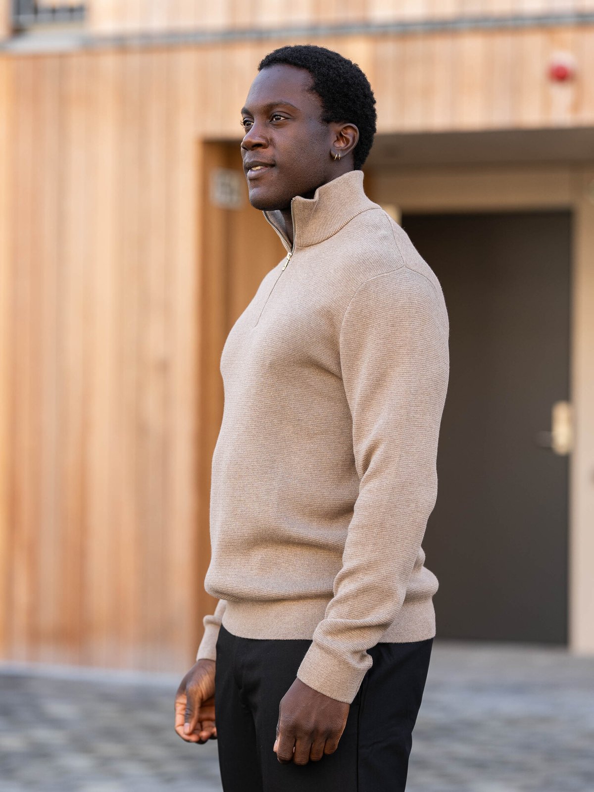 Jack and Jones Milano Stitch Knit Half Zip Greige Melange