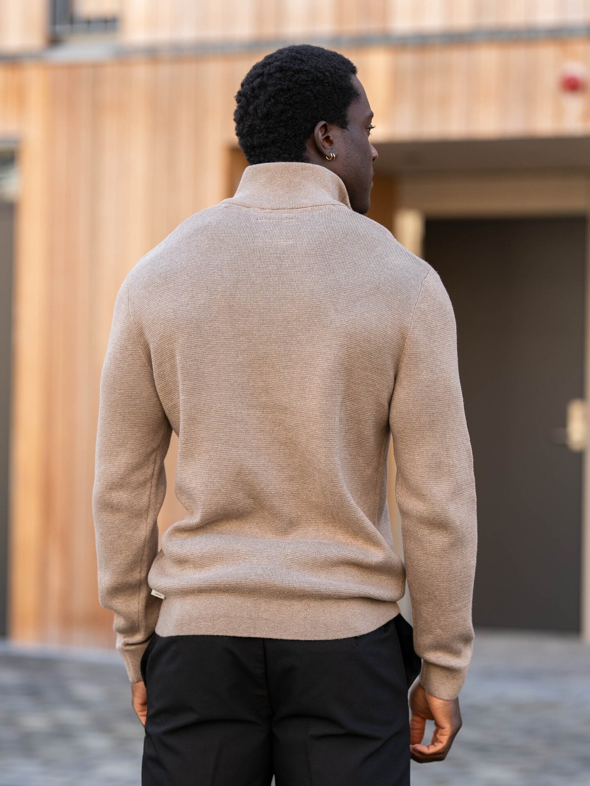 Jack and Jones Milano Stitch Knit Half Zip Greige Melange