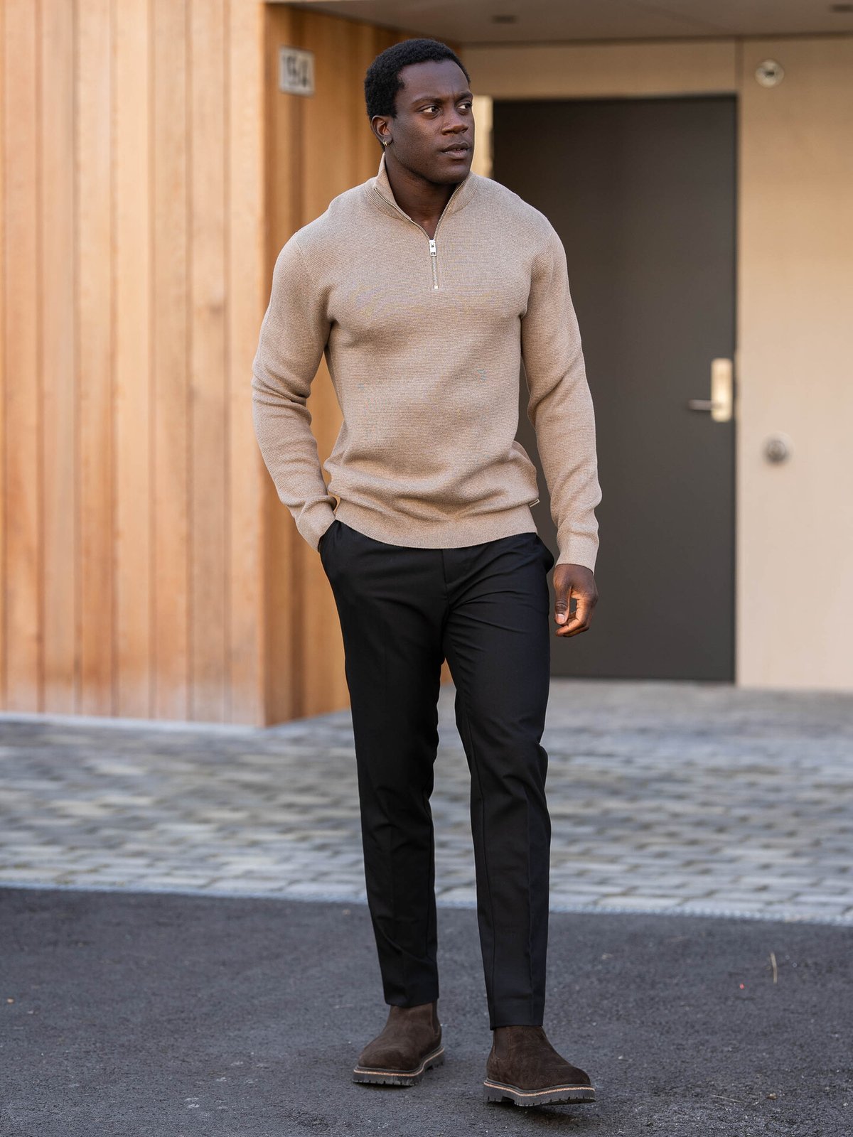 Jack and Jones Milano Stitch Knit Half Zip Greige Melange