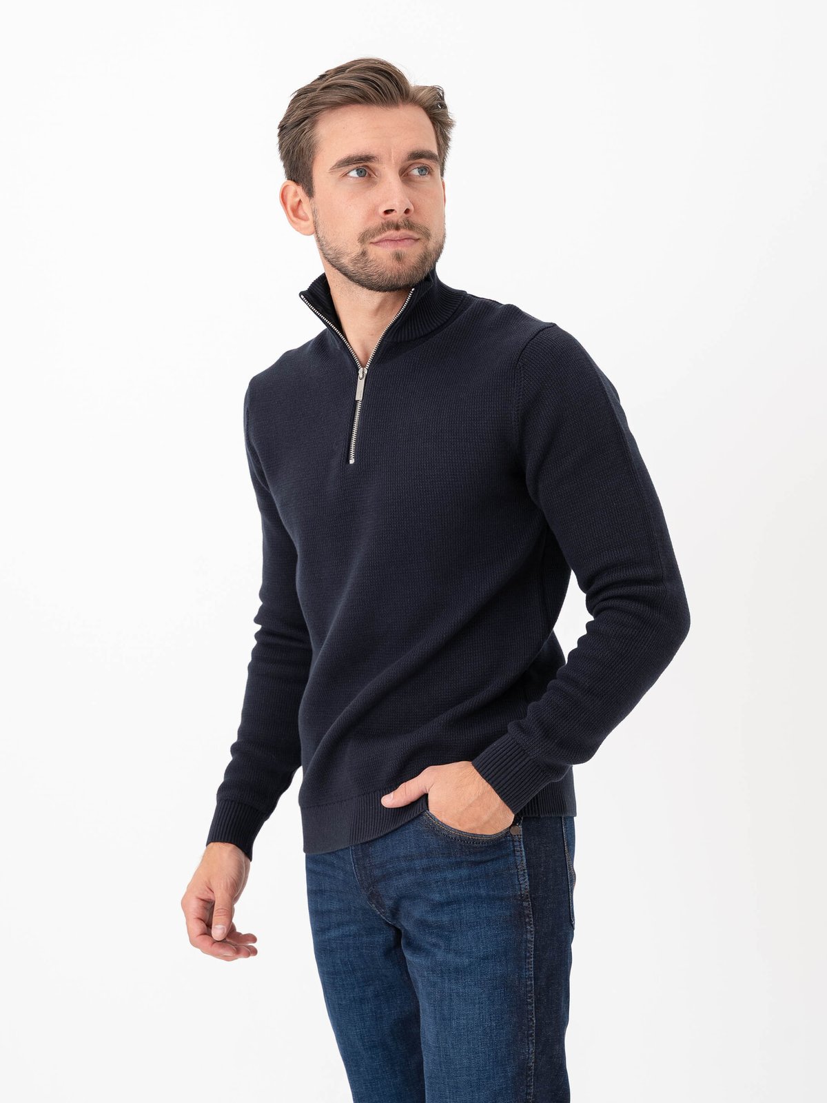 Jack and Jones Milano Stitch Knit Half Zip Night Sky