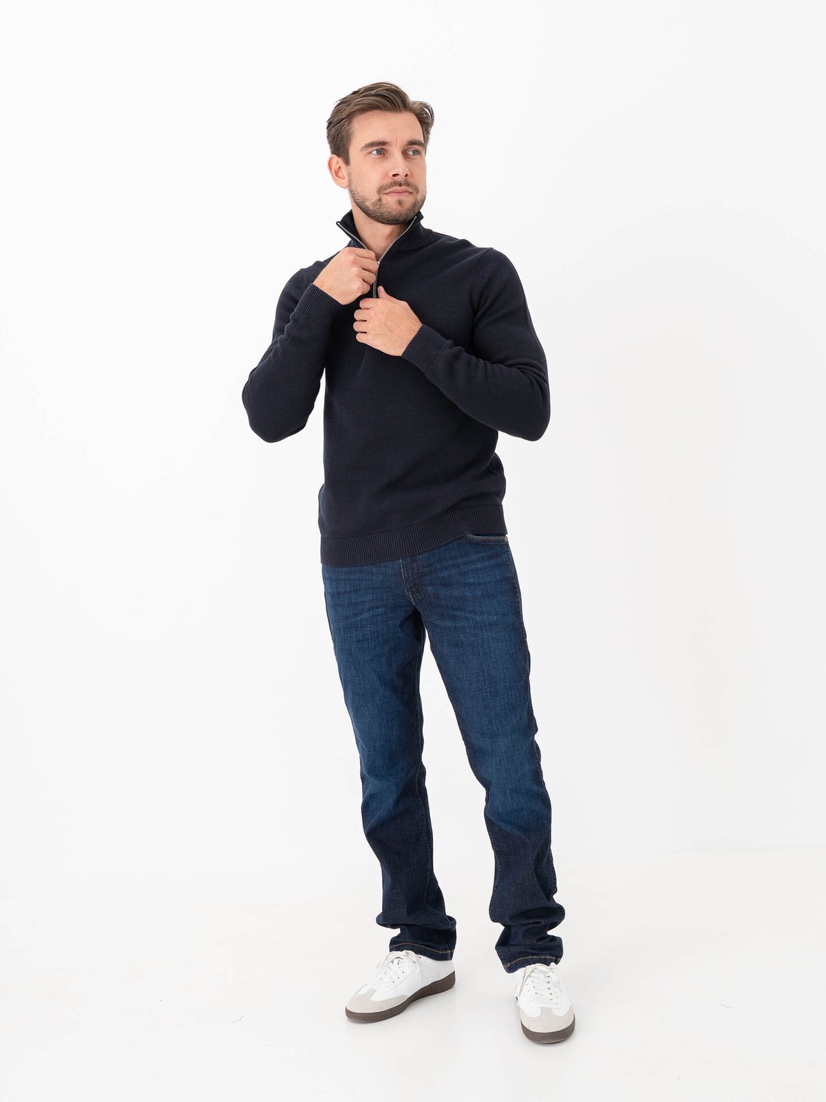 Jack and Jones Milano Stitch Knit Half Zip Night Sky