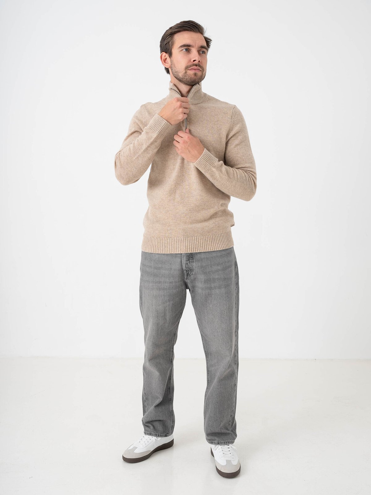 Jack and Jones Lambswool Knit Half Zip Oatmeal Melange