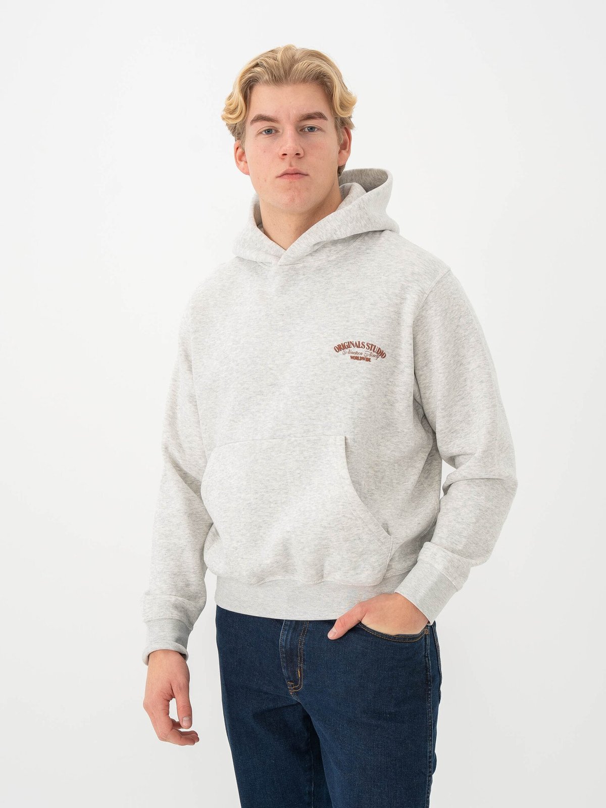 Jack and Jones Roxbury Back Sweat Hood White Melange