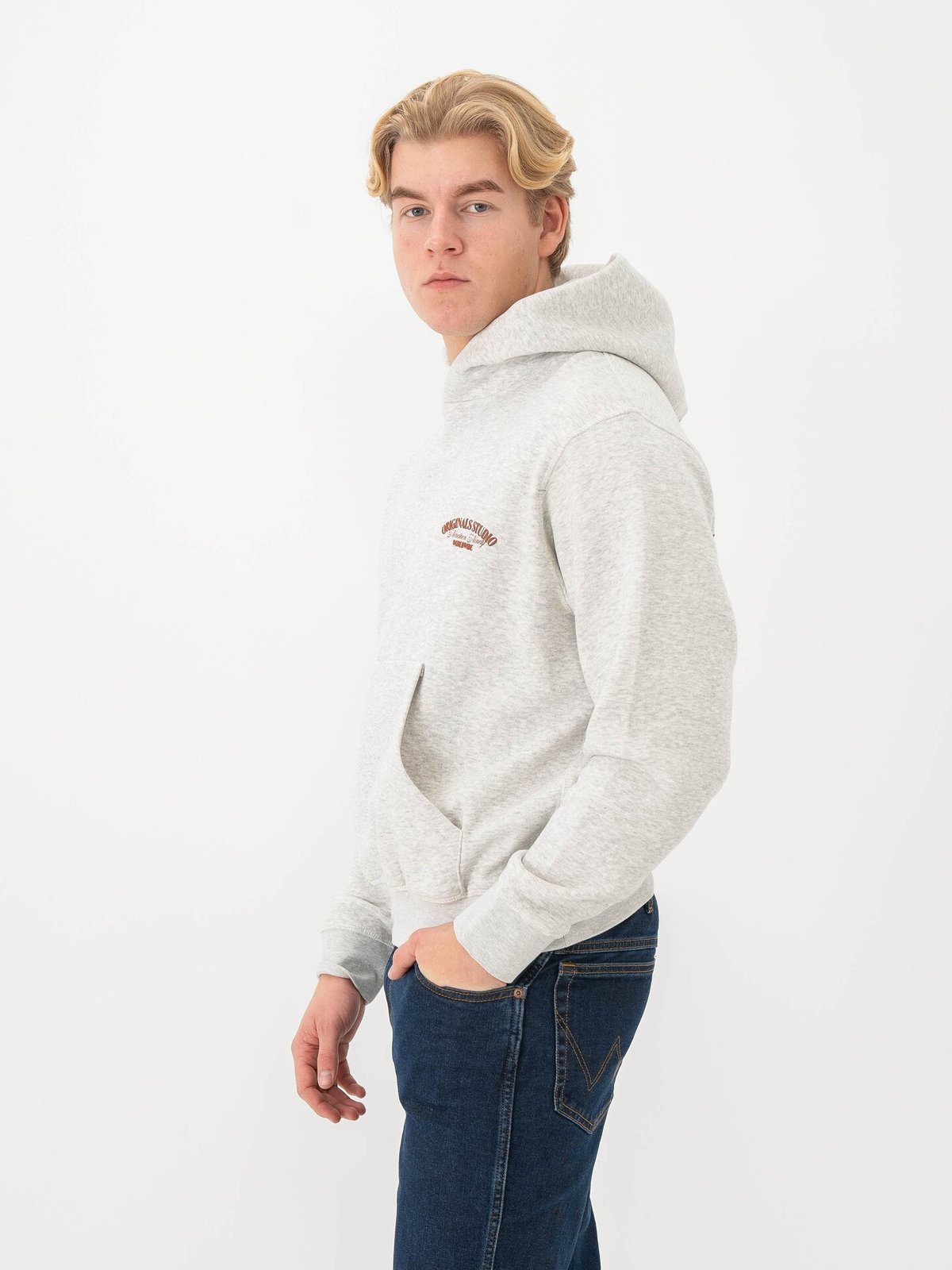 Jack and Jones Roxbury Back Sweat Hood White Melange
