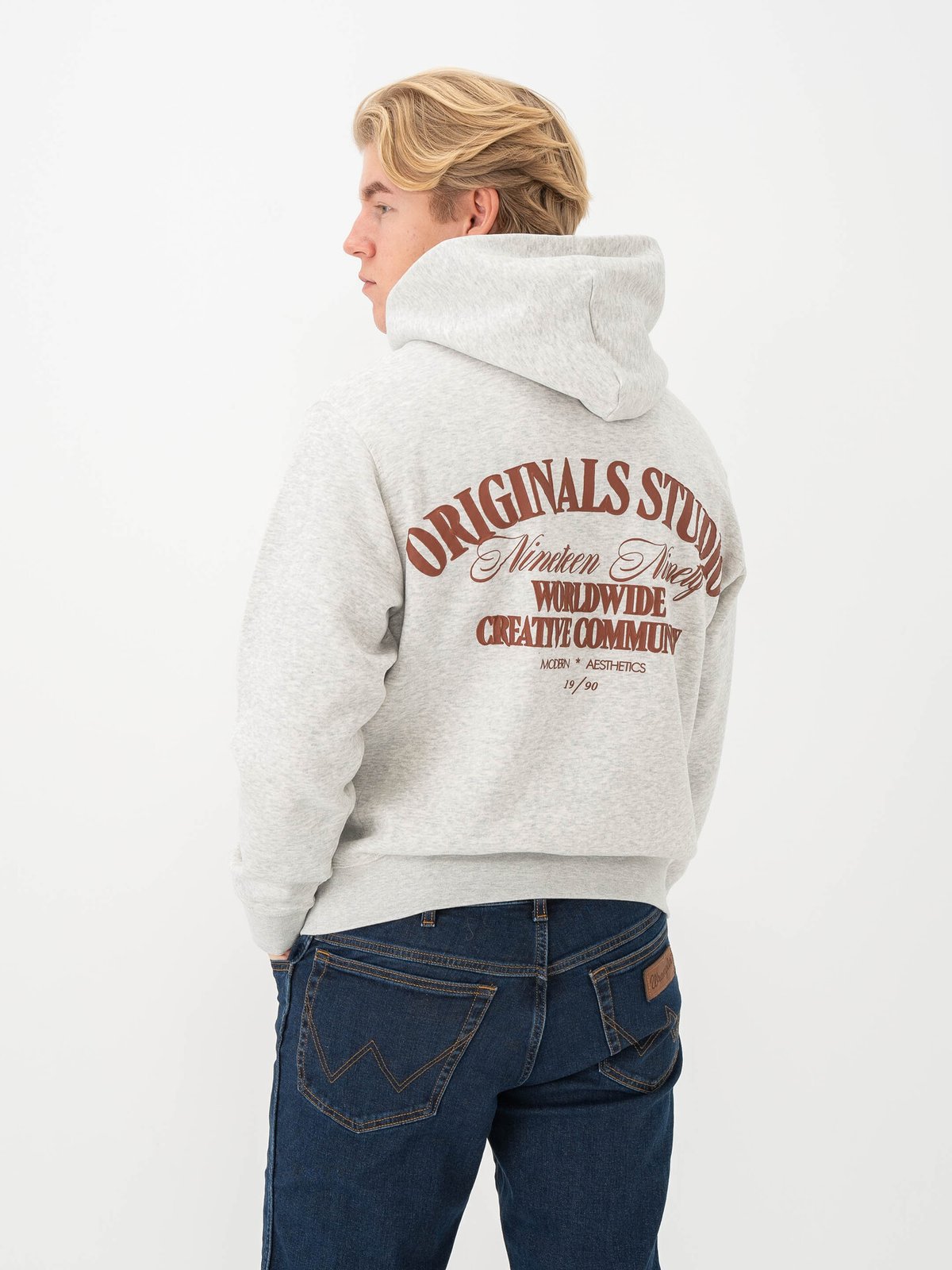 Jack and Jones Roxbury Back Sweat Hood White Melange